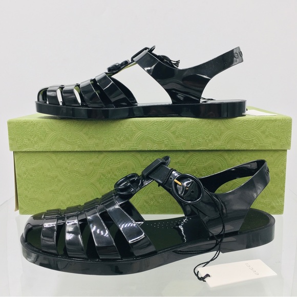 Gucci GG Black Rubber Cage Sandals Men’s Size US 11.5 Medium - Picture 3 of 16